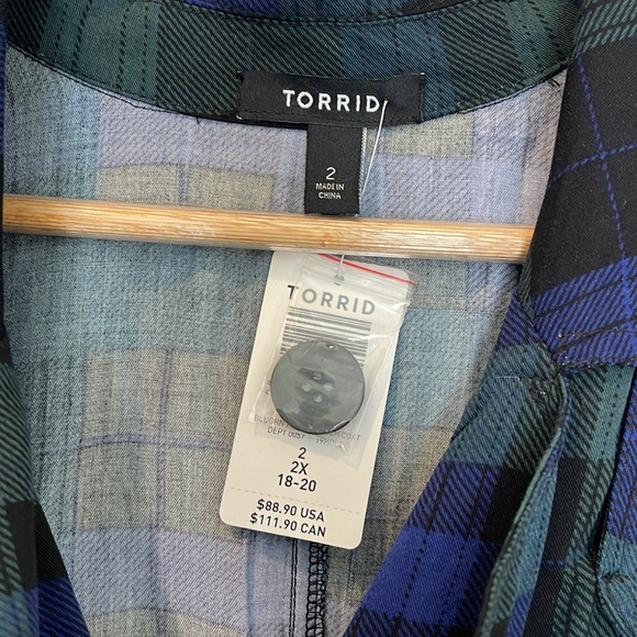 Torrid Plaid Double-Breasted Trench Jacket / Dress size 2 - Picture 10 of 15